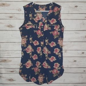 J for Justify Navy Floral Sleeveless Tunic Top L